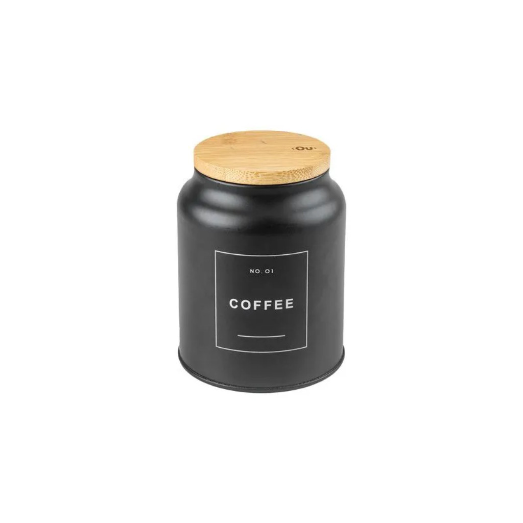 Pote Hermético Coffee 1,1Litros Sense Preto Metal com Tampa Bambu OU