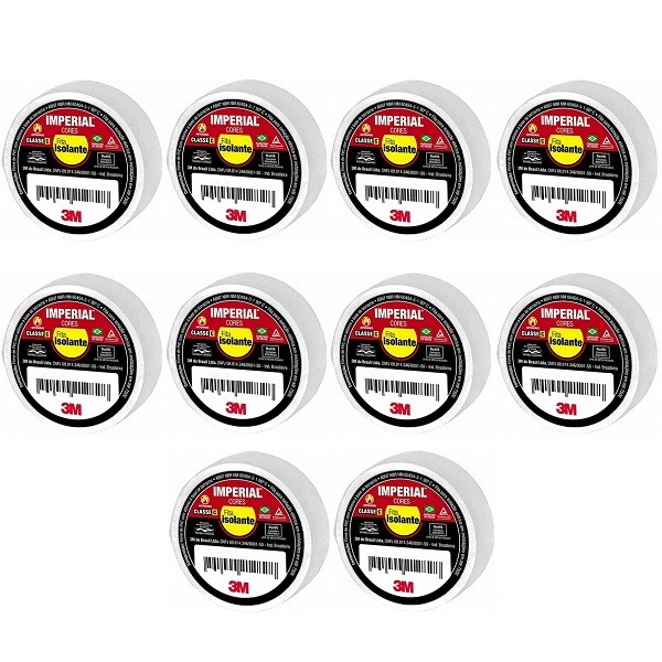 Kit 10 Fita Isolante 3M Imperial 18MM X 10M Branca