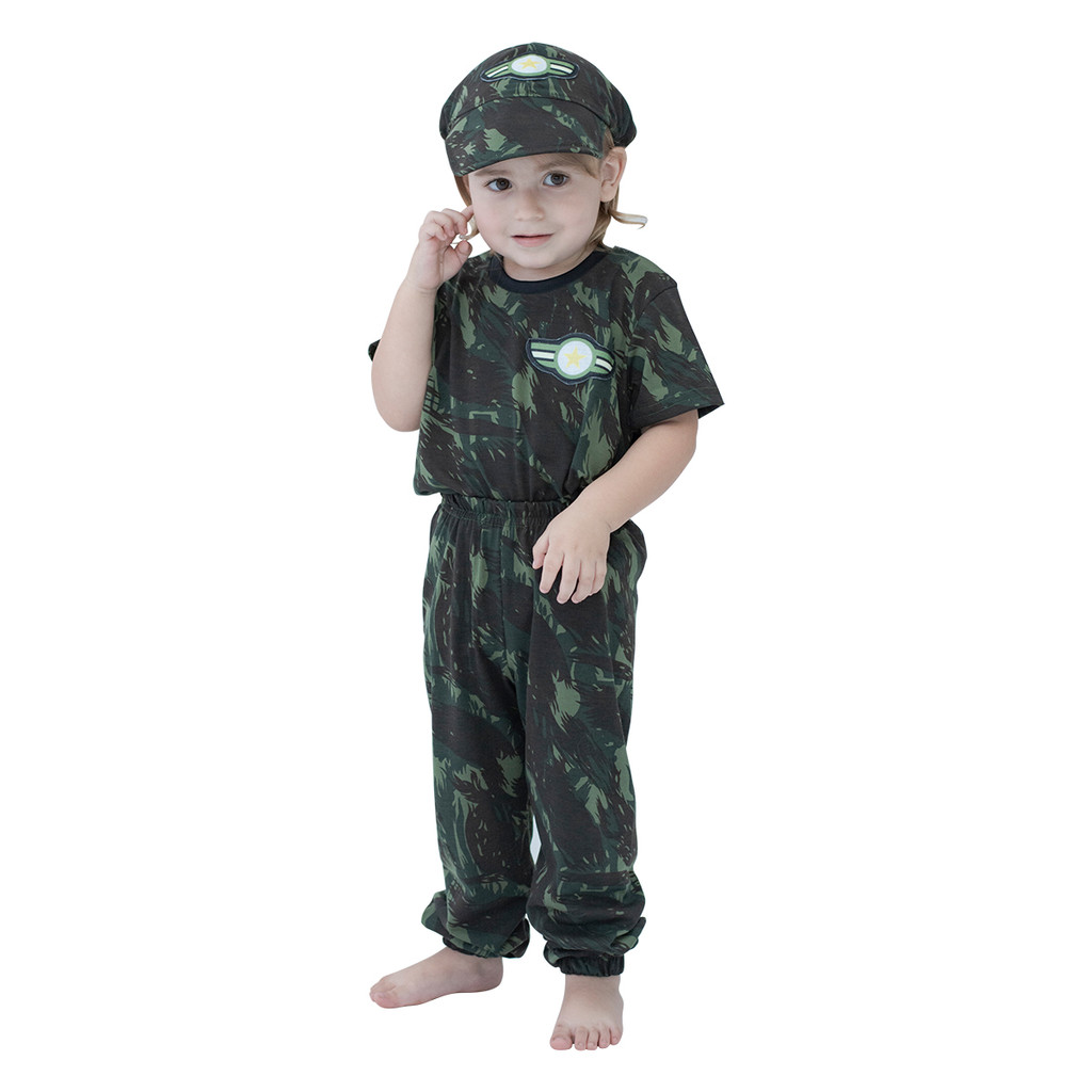 Fantasia Infantil Menino Soldado exército Camuflado Temático Verde
