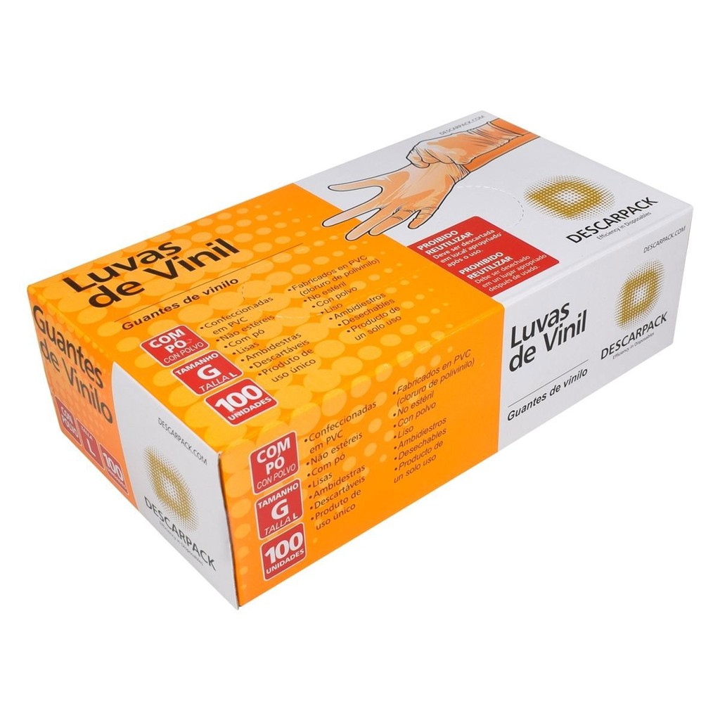 Luva de Vinil C/ Pó Tamanho G Caixa C/100 Unidades - Descarpack em Oferta na Shopee