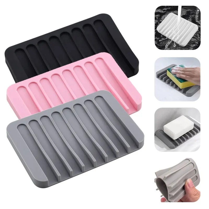 Saboneteira De Silicone Dreno Bandeja De Sabão Auto Drenagem Suporte Rack Esponja Do Banheiro Armazenamento Acessórios em Oferta na Shopee