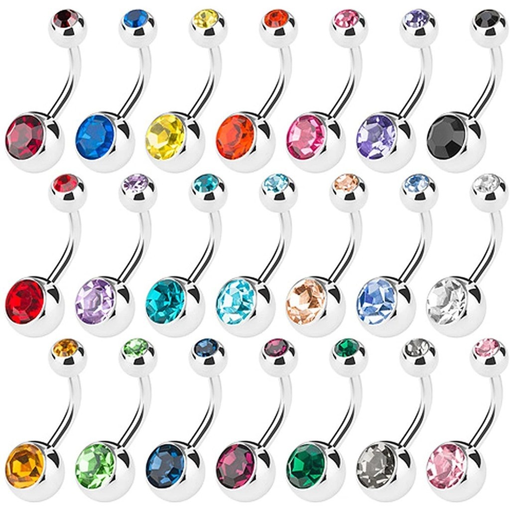 Kit 12 PCs Piercing de Umbigo  pedras Aço Inoxidável com pedrinha zirconia