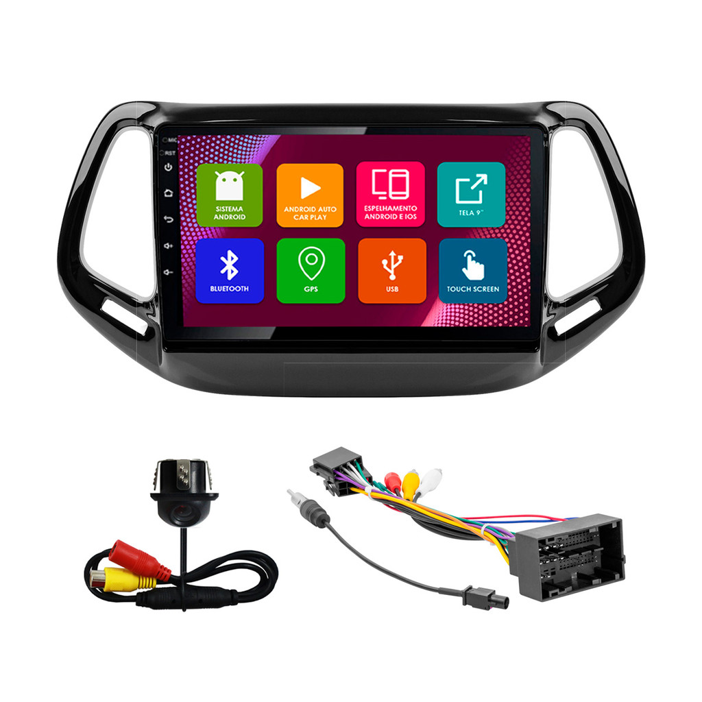 Kit Multimidia 10 Pol Compass 2016 2017 2018 2019 2020 Android 2Gb Ram 32Gb Flash Quad-Core 2 Din Black Piano Wifi Gps