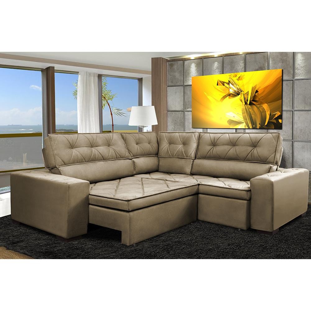Sofa de Canto Retrátil e Reclinável com Molas Cama inBox Austin 2,40m x 2,40m Suede Velusoft Castor em Oferta na Shopee