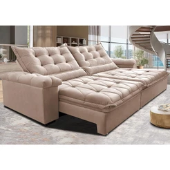 Sofá Retrátil e Reclinável 2,55m Cama inBox Big Fresh com SoftGel D40 Velupluma Bege