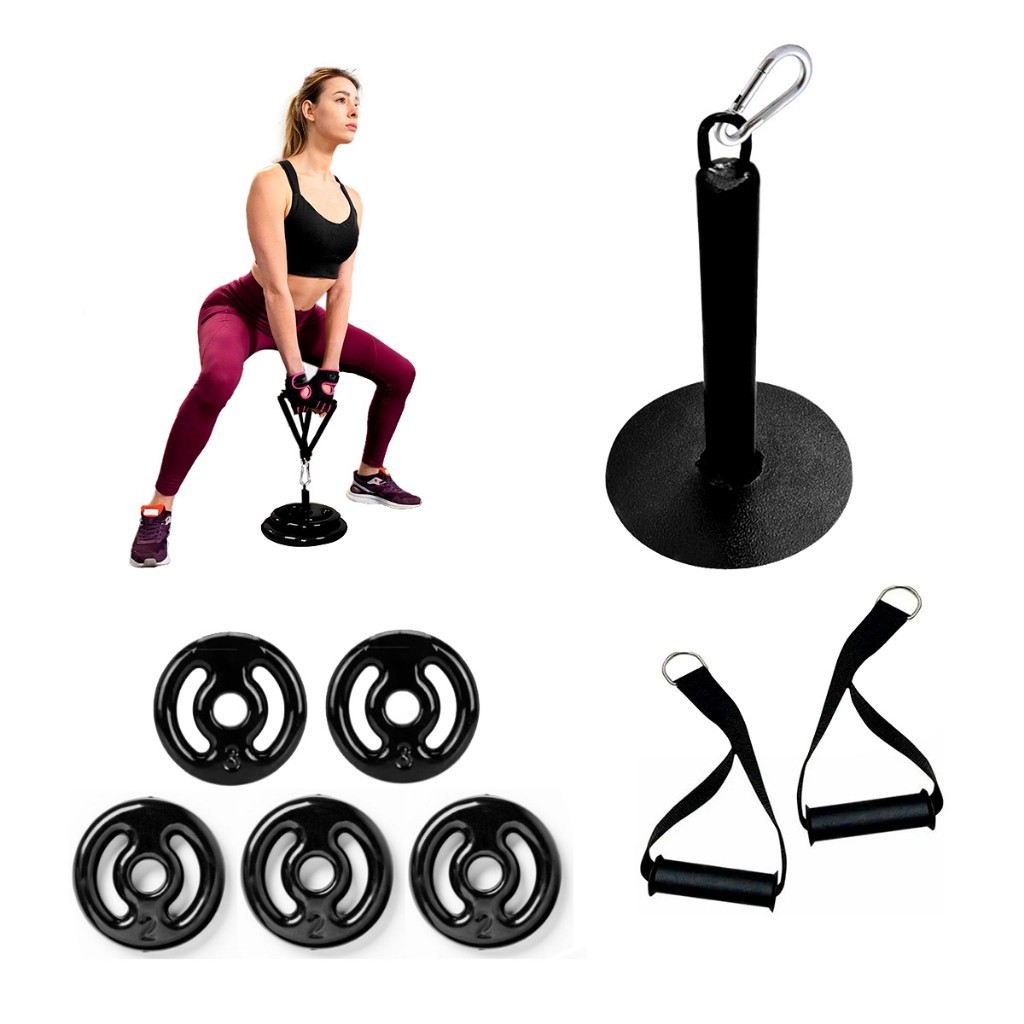 Kit Suporte Sumo Puxador Nylon E 12kg De Anilhas Emborrachadas Profissional Para Agachamento Sumo Treino Funcional Academia Musculação Fitness