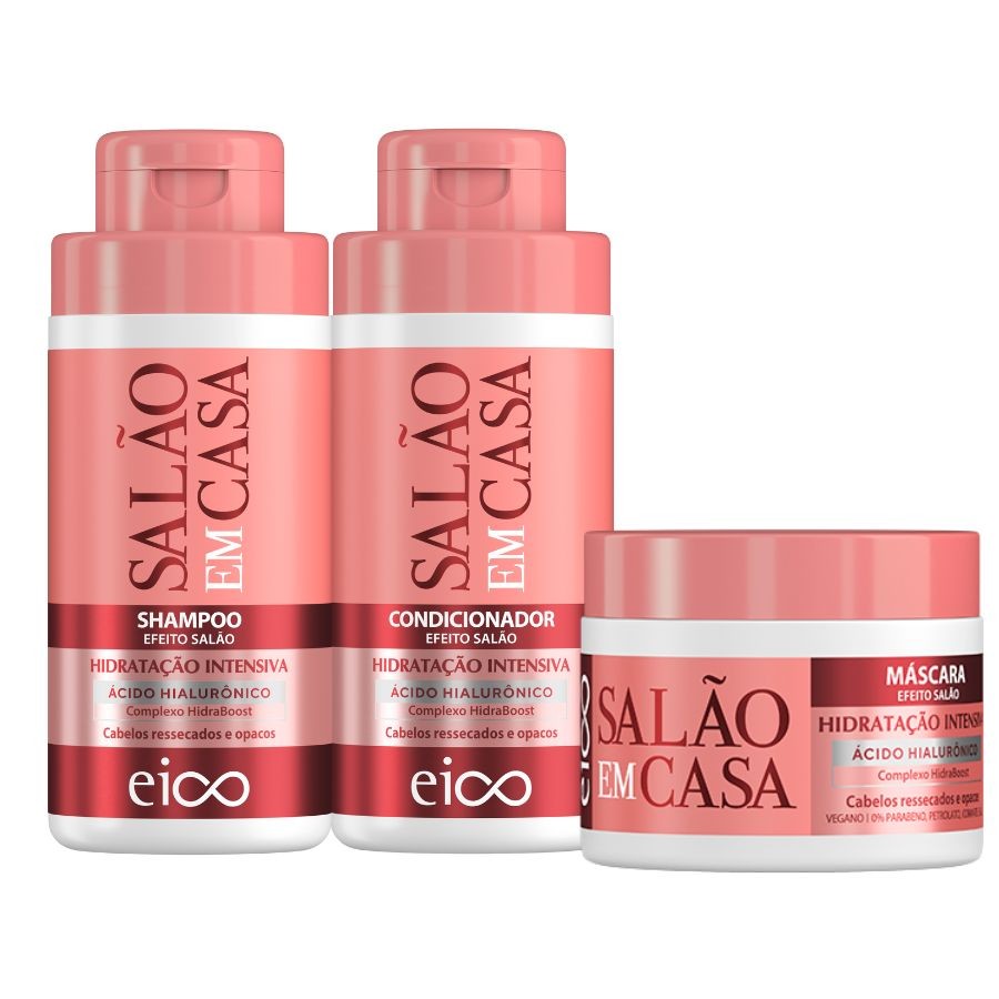 Eico Salão Em Casa Hidratação Intensiva Shampoo e Condicionador Leave-in 450ml + Máscara Tratamento Creme Capilar 270g - Beauty