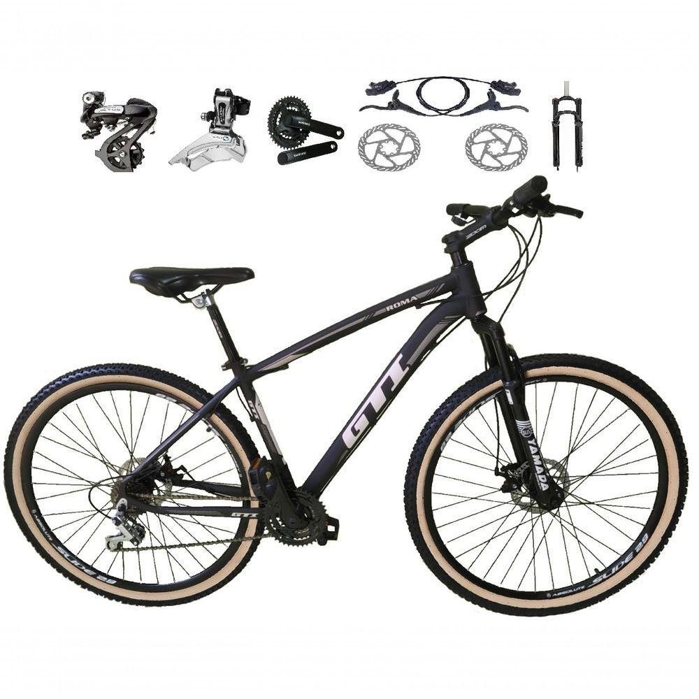 Bicicleta Aro 29 Gti Roma Shimano Altus 24v Freio Disco Hidráulico Garfo Trava - Preto-cinza Tam.19