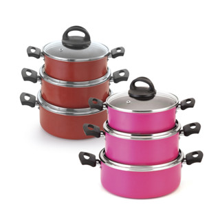 Jogo De Caçarolas Antiaderente 3 Peças Vermelho Nacional em Oferta na Shopee