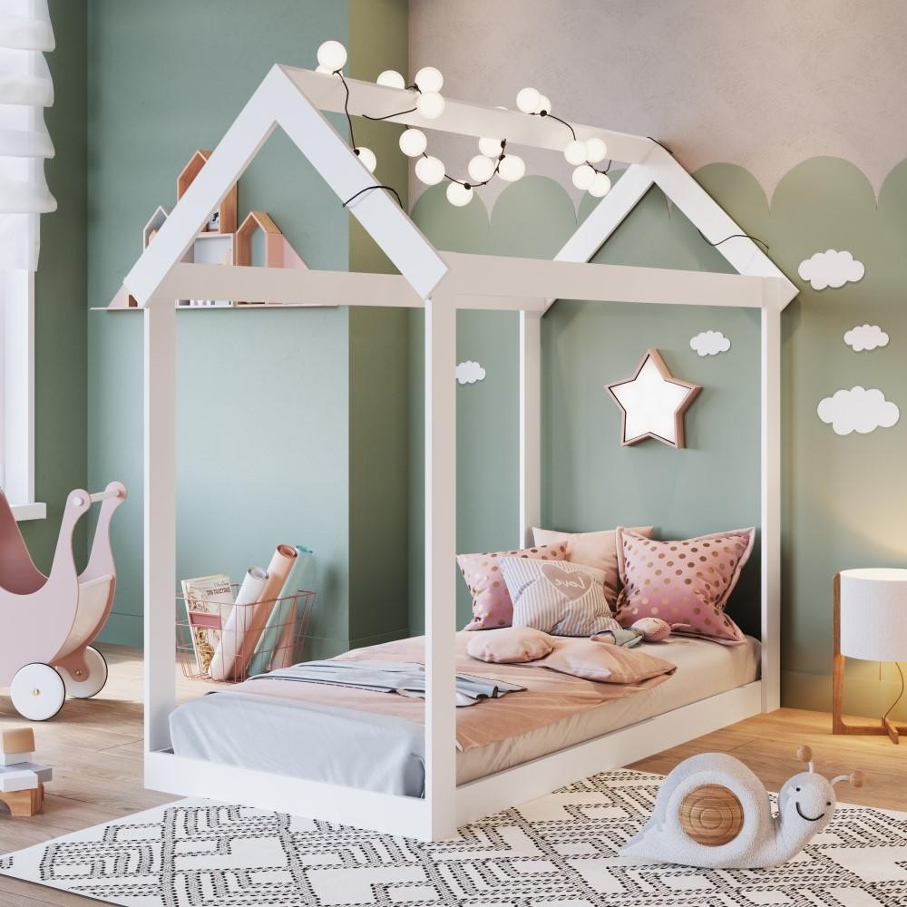 Mini Cama Infantil Casinha Cabana Quarto Criança Branco
