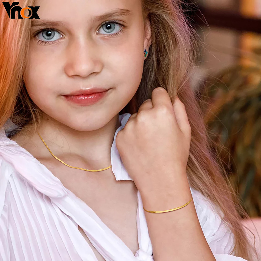 Conjunto De Colar De Pulseira De Corrente De Cobra Vnox Para Bebês E Crianças , Joias Hipoalergênicas Seguras De Aço Inoxidável Dourado 18K , Presente De Aniversário