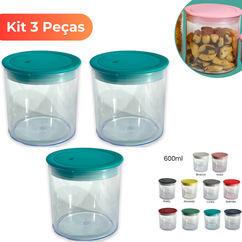 Potes Herméticos Porta Mantimentos Kit 3 Peças Para Cozinha