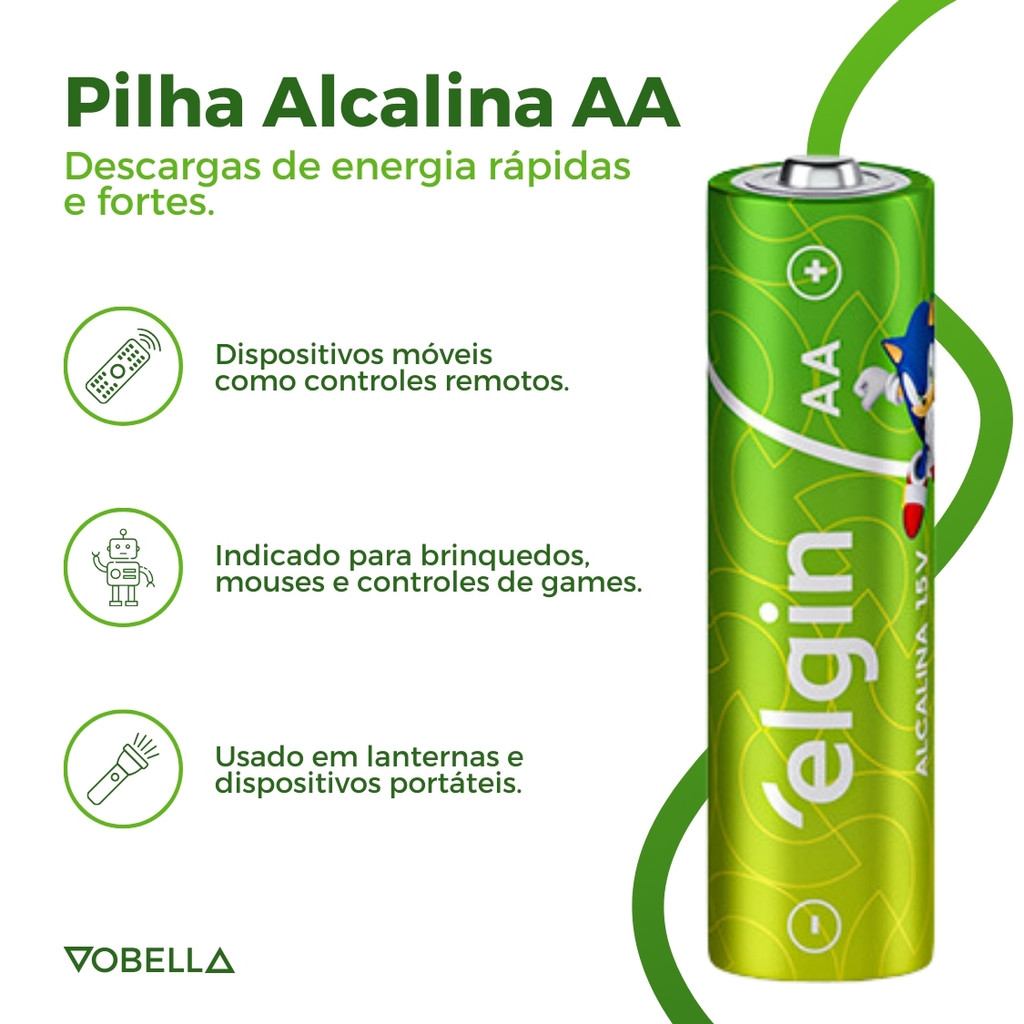 Detalhes do Kit 40 Pilha Alcalina AA Pequena Blister Com 4 Unidade Elgin