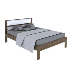 Cama de Casal Grande 196 cm Com Cabeceira Quarto Adulto Nogal Marrom Madeira Branco