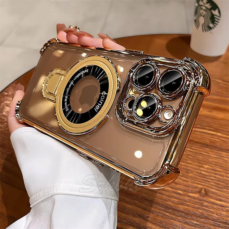 Luxo Airbag Chapeamento Magsafe Caso Para iPhone 15 16 11 12 13 14 Pro Max Plus Suporte Magnético Capa Transparente em Oferta na Shopee