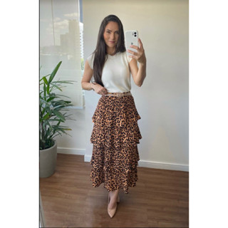 Saia Plissada 4 Camadas onça S-1 em Oferta na Shopee