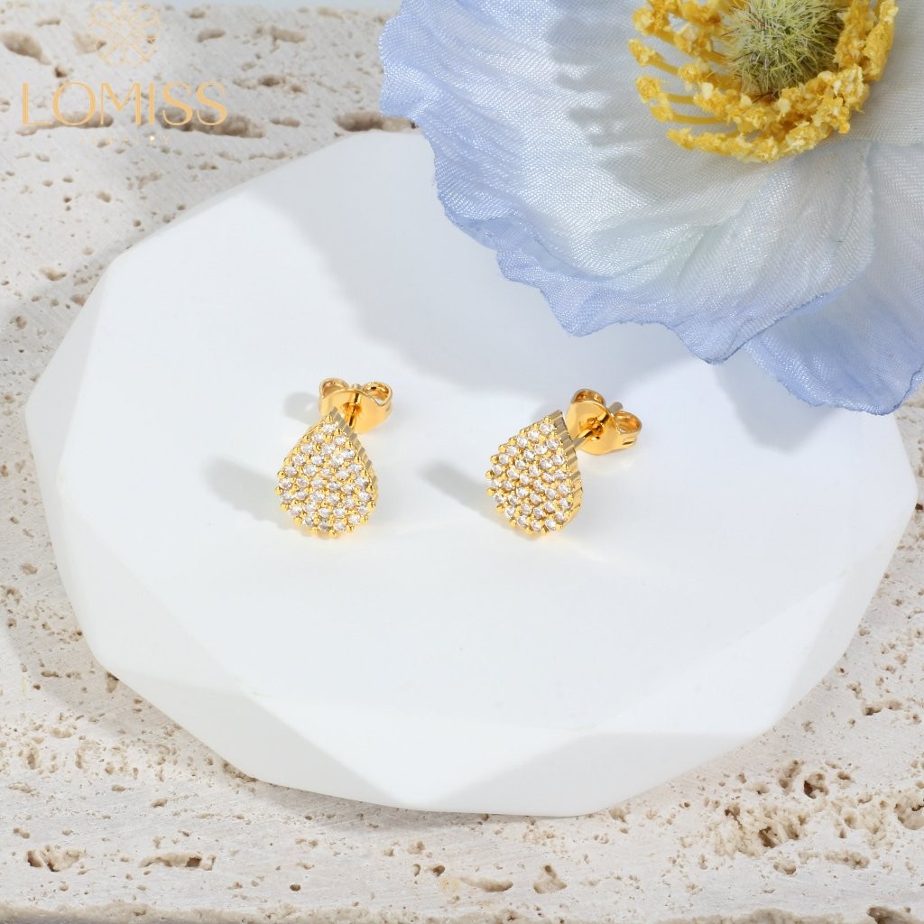 Brinco Delicado Luxo Folheado Ouro 18k a Platina Gota Zircônia Cravejada