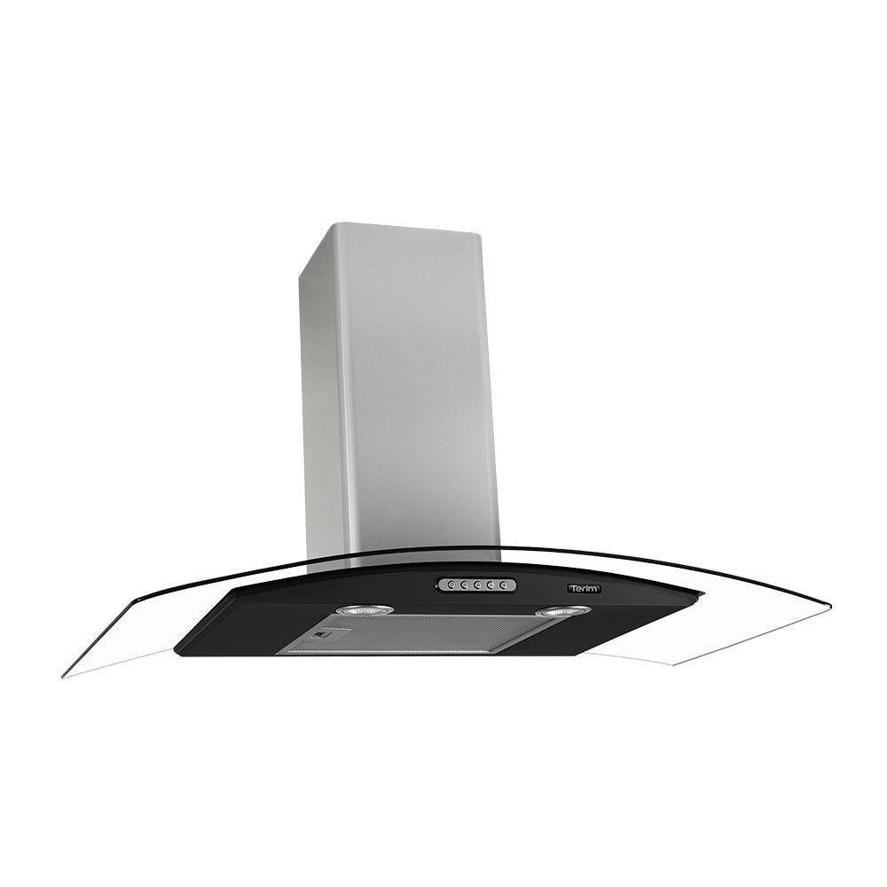 Coifa Terim Parede Vidro Curvo 80 Cm Duto Slim Black Inox 110V - Home Appliances