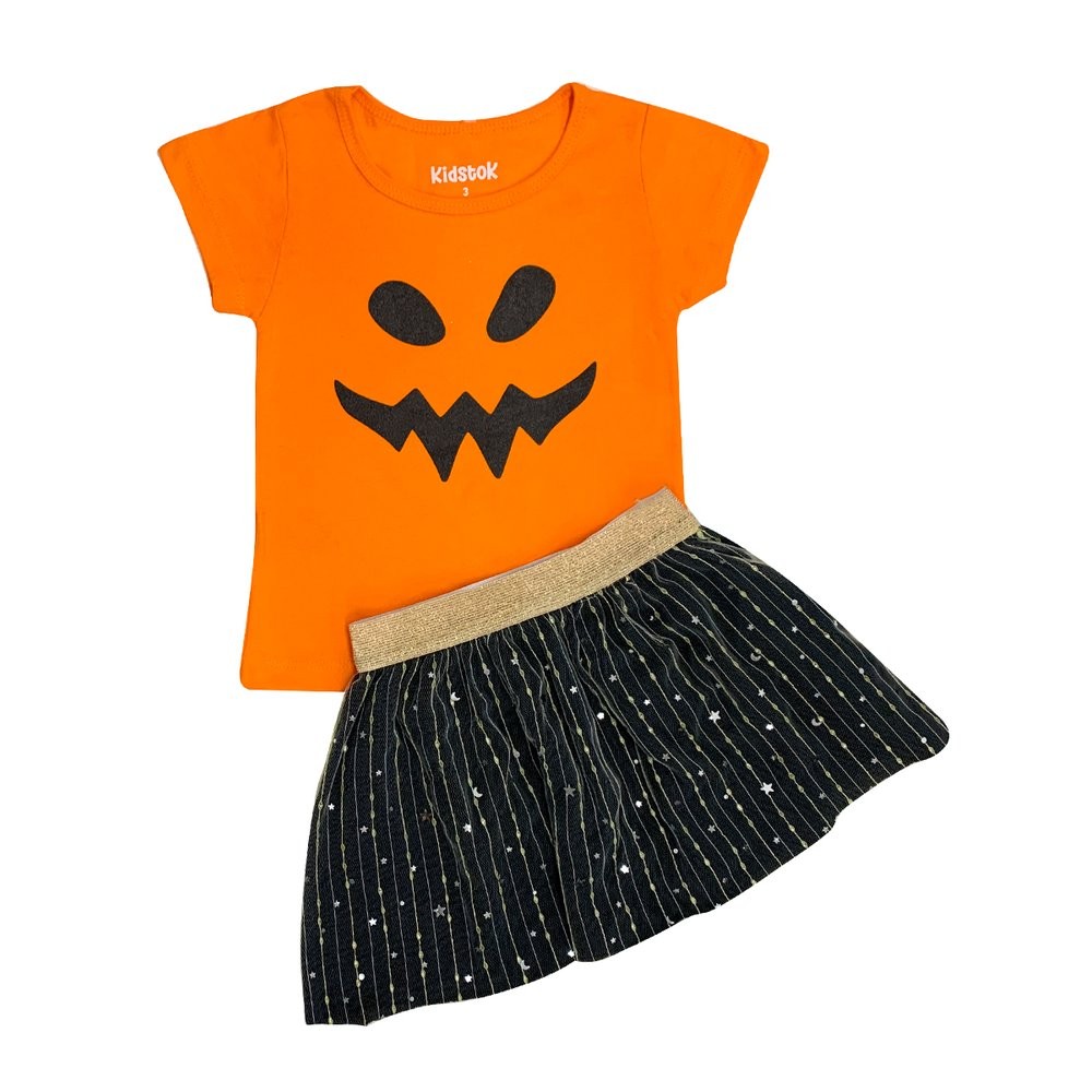 Conjunto Menina Blusa e Saia Tule Halloween Abóbora - Kidstok em Oferta na Shopee