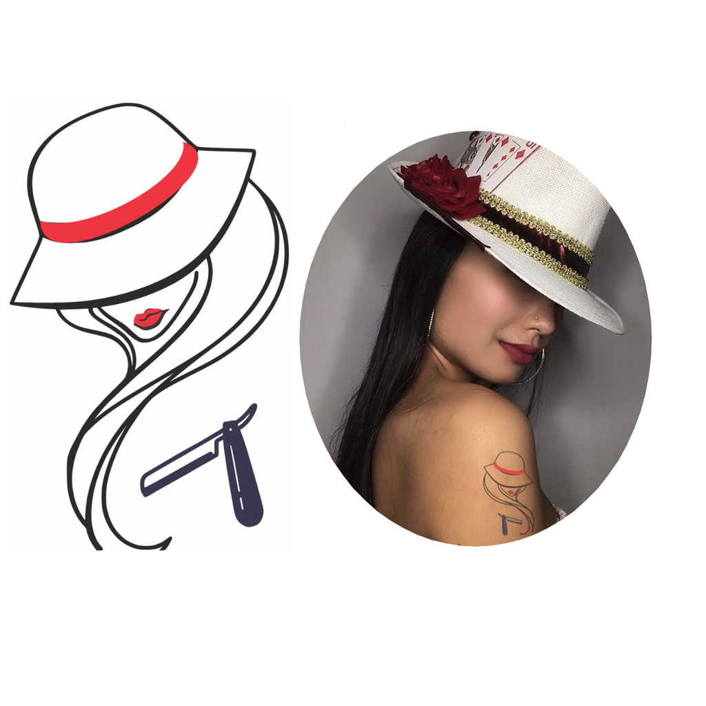 Tatuagem temporária umbanda Maria Navalha traços delicados
