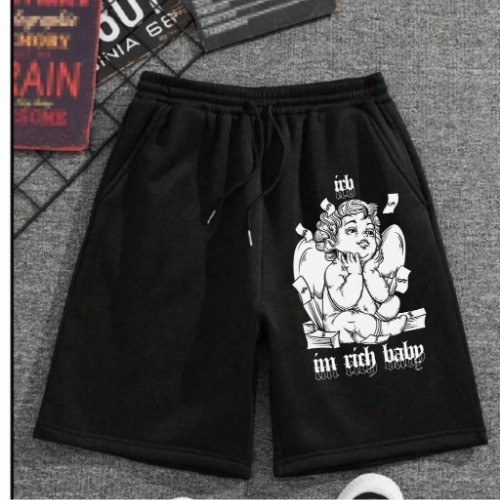 Bermuda Moletom Masculina Short Anjo Money Streetwear Cartton Calção Style I'm Rich Baby