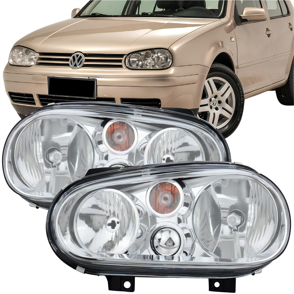 Par Farol Cromado dianteiro Vw Golf Sapão 1999 00 01 02  Á 2006 Lente Vidro