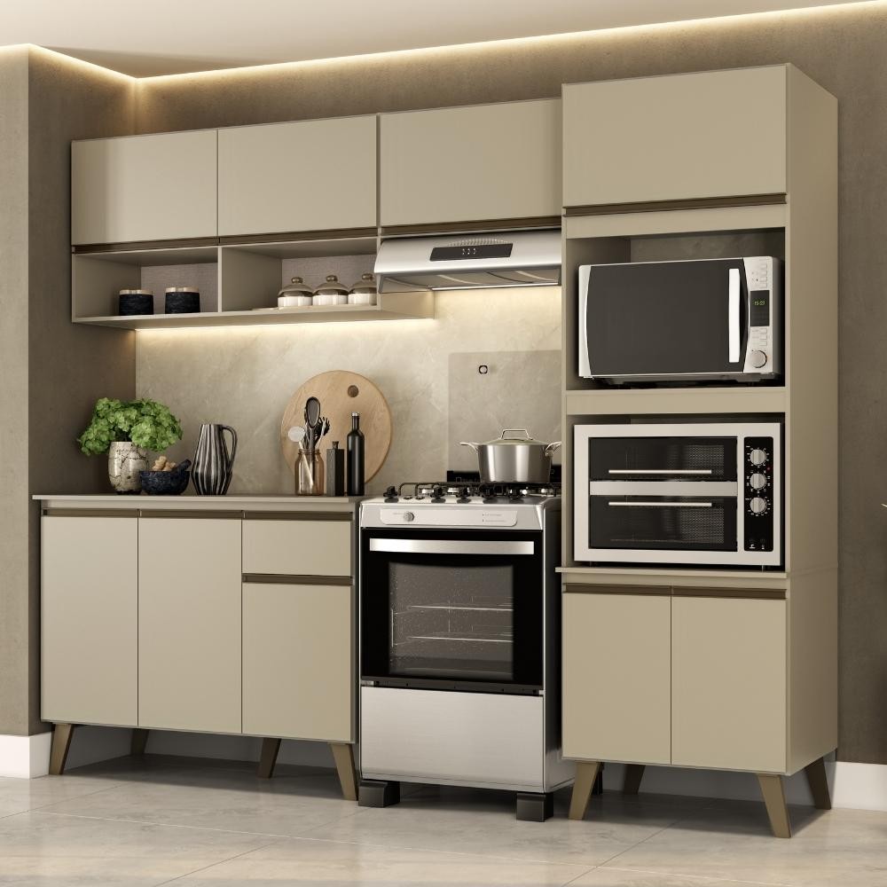 Armário de Cozinha Completa c Balcão Atlanta Essence Carraro Amêndoa - Home & Living