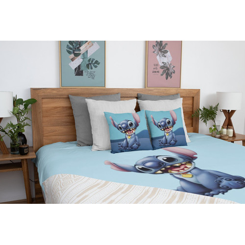Manta Azul Casal Lilo Stitch  + 2 Fronhas Estampadas Top