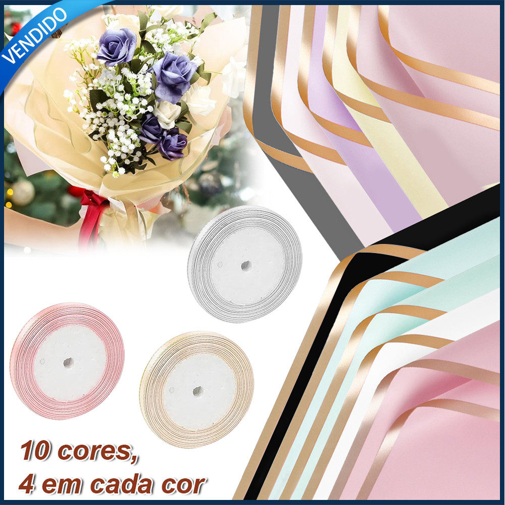 40 folhas de papel de embrulho para bouquet com fita Papel misto mate à prova de água Papel de embrulho para prendas DIY