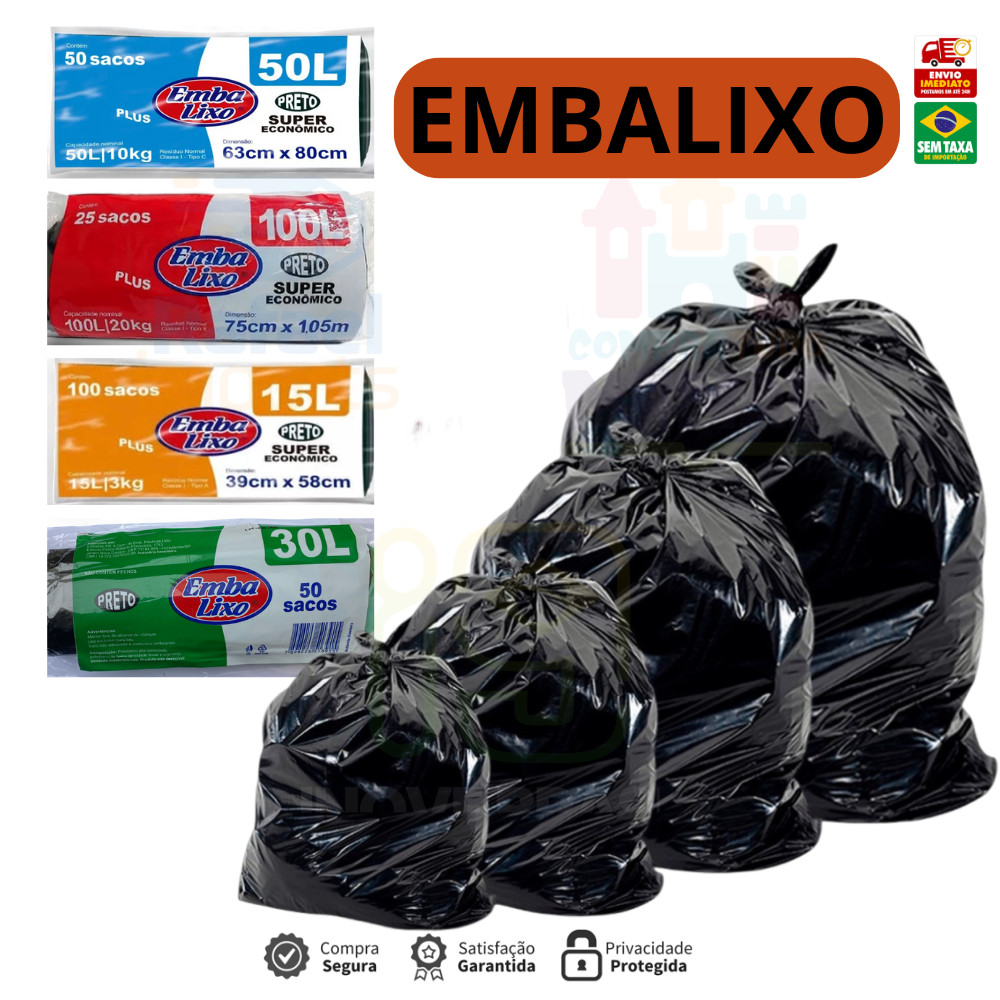 EmbaLixo Saco de Lixo resistente com 100 unidades 15/30/50/100 Litros em Oferta na Shopee