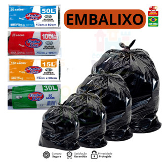 EmbaLixo Saco de Lixo resistente com 100 unidades 15/30/50/100 Litros em Oferta na Shopee
