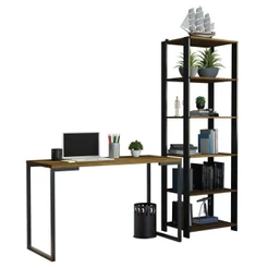 Conjunto Escritório Home Office Com Mesa Industrial + Estante Preto/rustic Madesa Preto/rustic