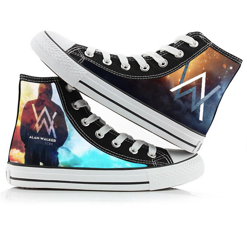 Alan Walker Sapatos De Lona Com Estampa De graffiti De Estudante De Cano Alto AlanWalke De...