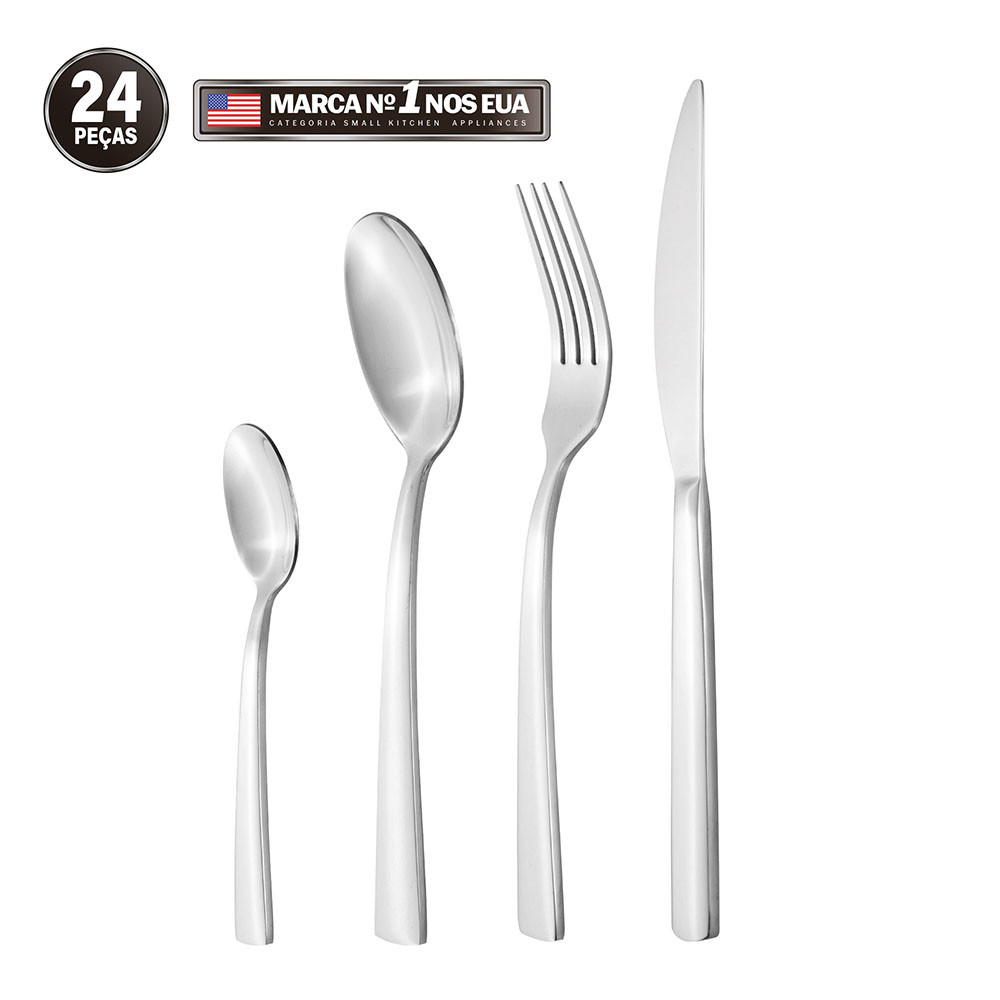 Faqueiro Jogo De Talheres Conjunto Inox Escovado 24 Peças Hamilton Beach Aspen em Oferta na Shopee
