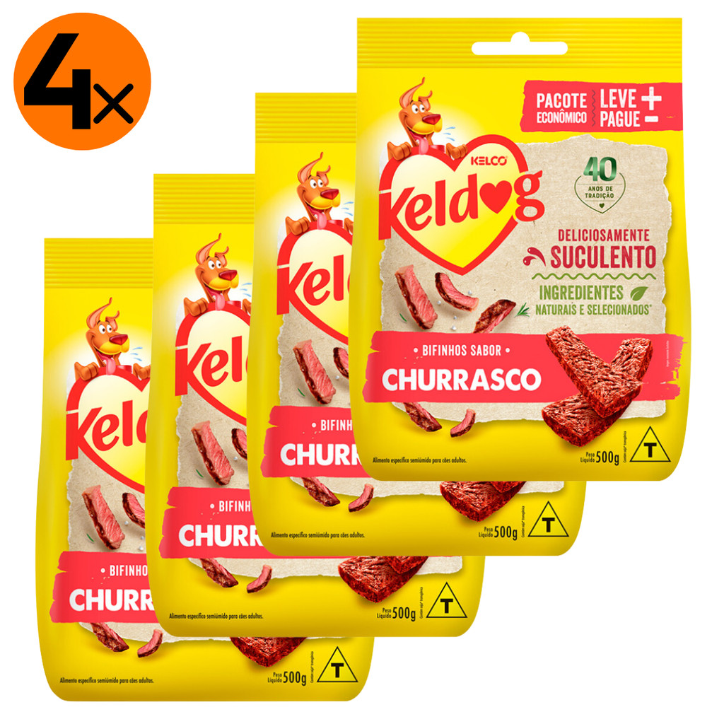 Kit 4 Bifinho Keldog para Cães Sabor Churrasco  - 500 g