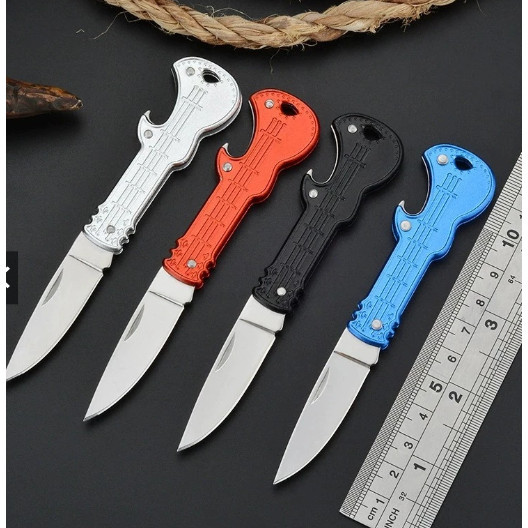 Canivete chaveiro mini dobrável na forma de guitarra, com um abridor integrado. em Oferta na Shopee