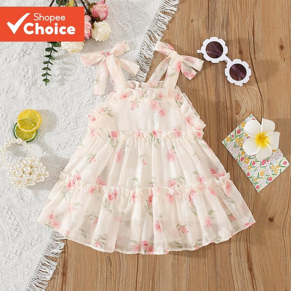 Novo Vestido De Verão Para Meninas Com Flores – Estilo Estilingue Doce Roupas De Bebês , Casamentos E Festas (0-3 Anos)