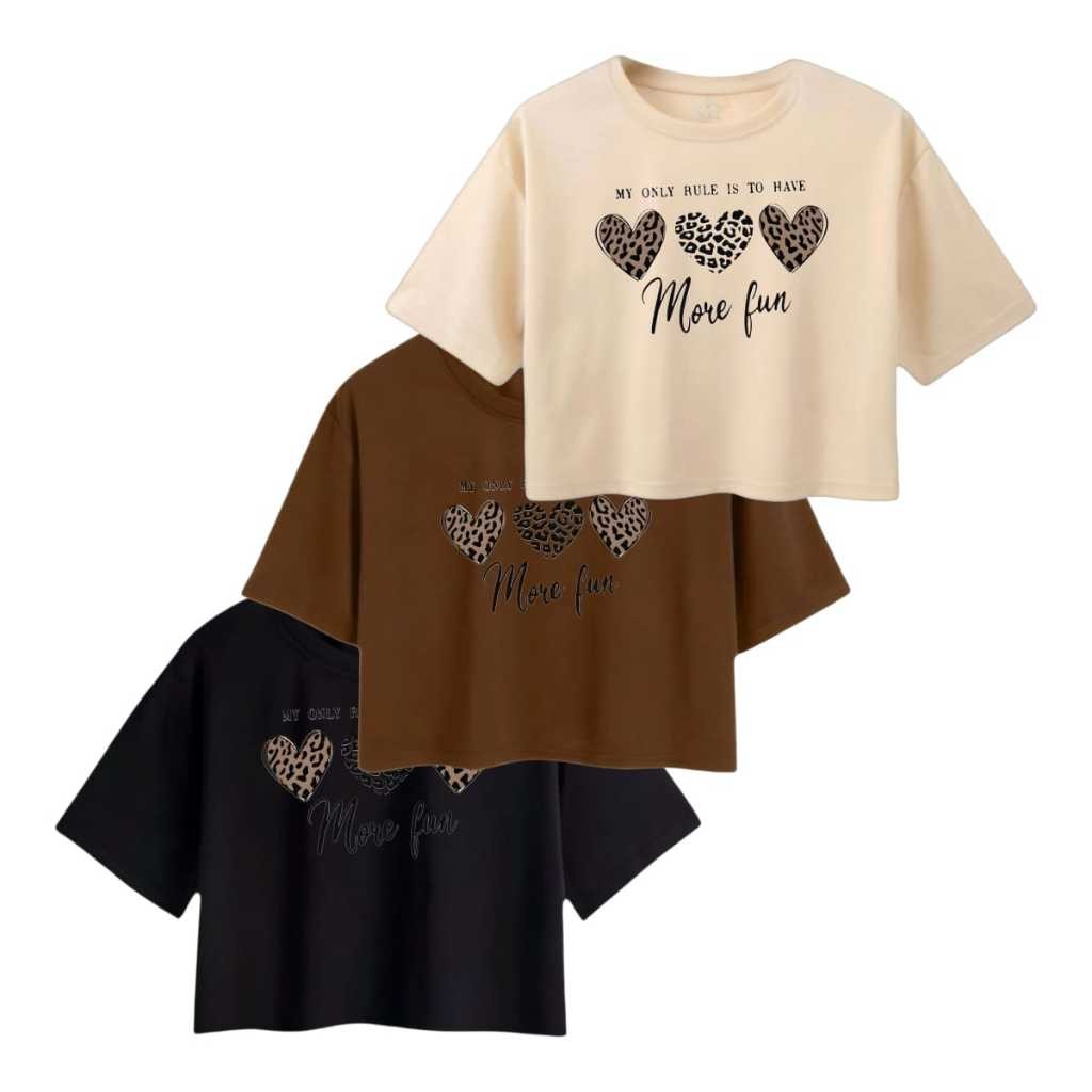 Kit 3 Cropped Feminino Estampado Oversized Blusinha Soltinha Algodão Academia