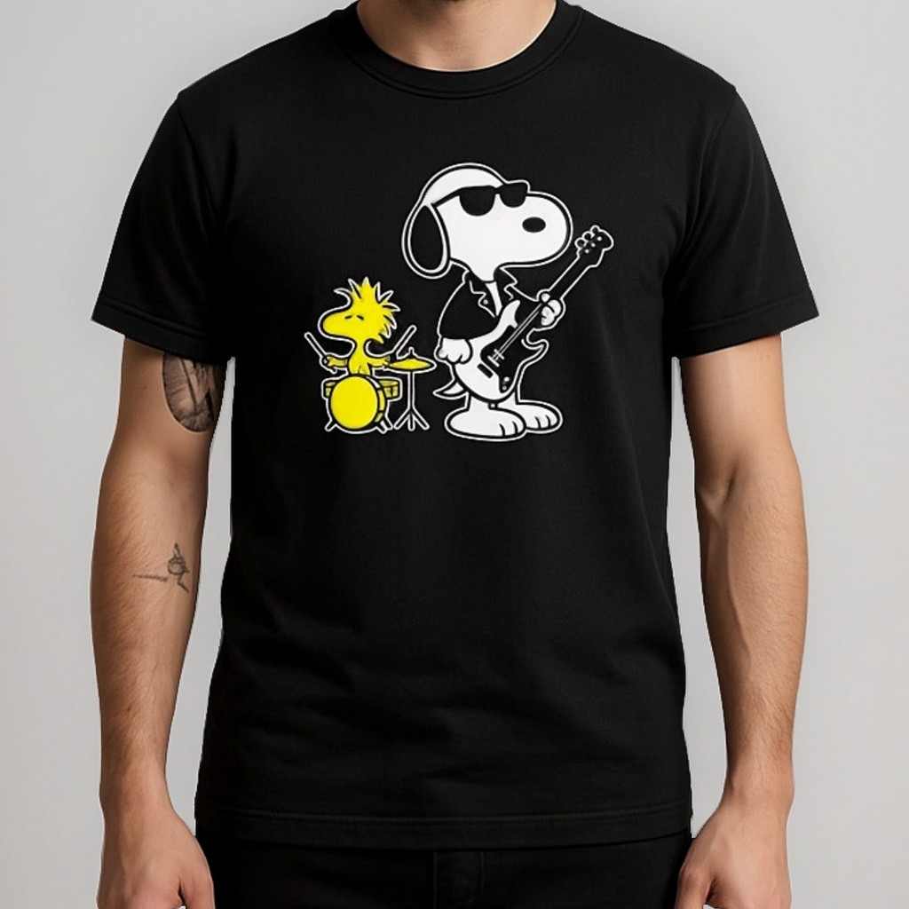 Camiseta Unissex Oversized Plus Size Feminina Masculina Unissex Desenho Snoopy E Woodstock Rock Blusa Unissex Streetwear