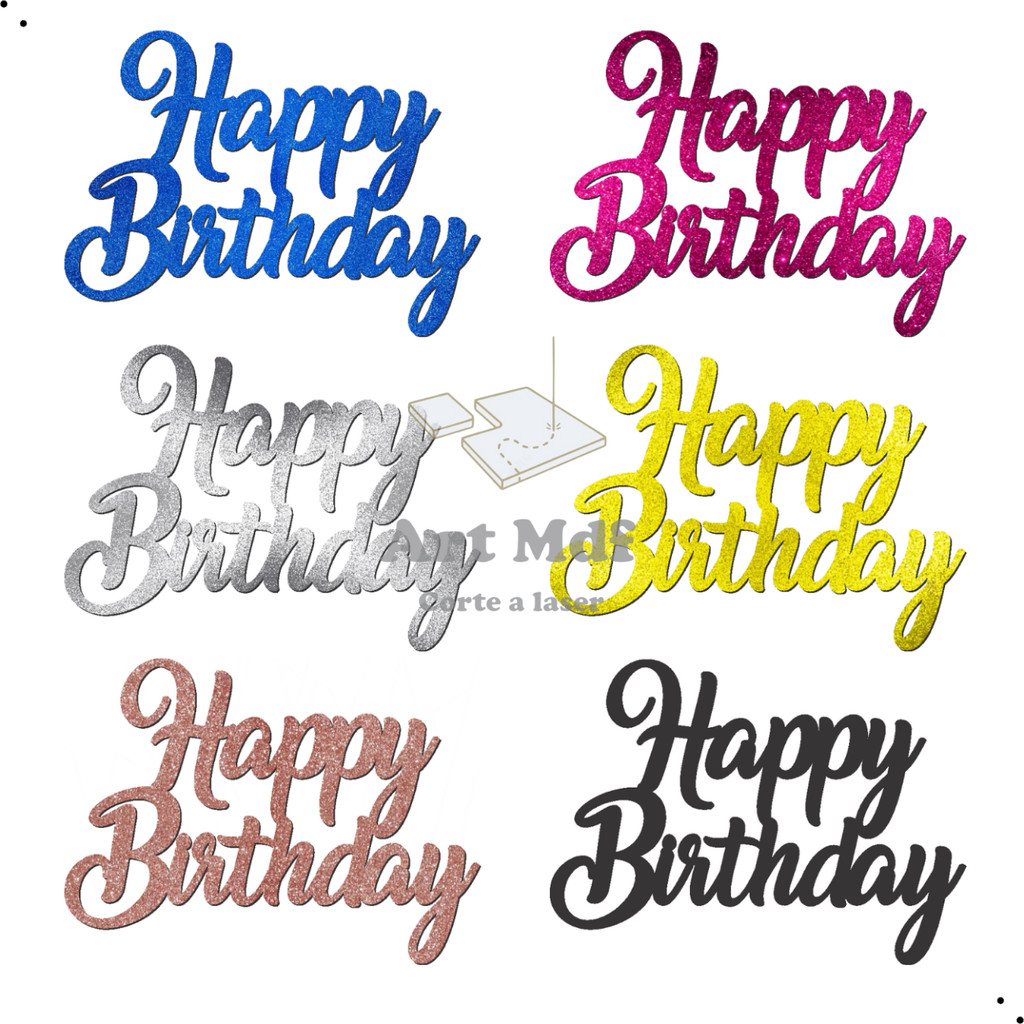 Aplique Mdf Happy Birthday 30cm Cores Glitter Letreiro Mini Painel Frase Painel Decorativo Festa Aniversario Decoração em Oferta na Shopee