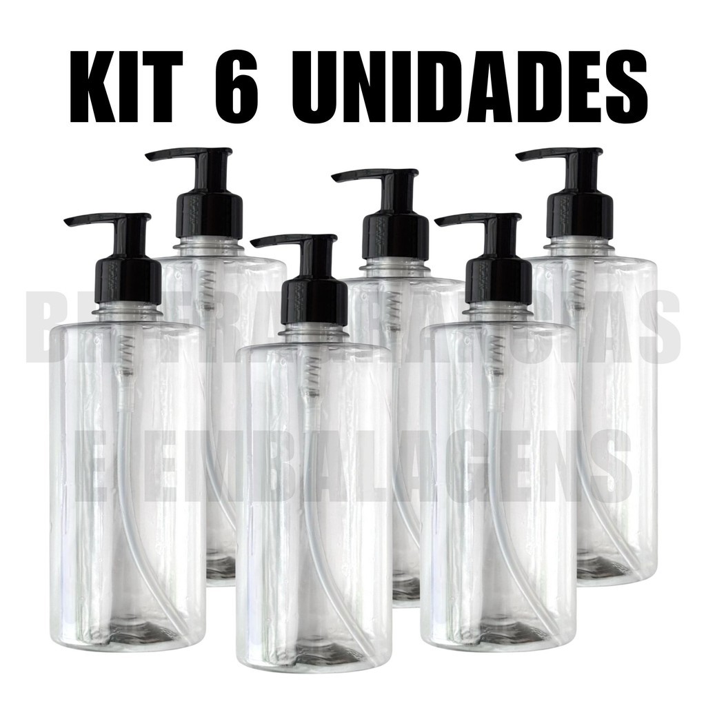 Kit 6 Und Frascos Pet Saboneteira 500ml Com Válvula Pump Álcool Gel Refil Sabonete Liquido