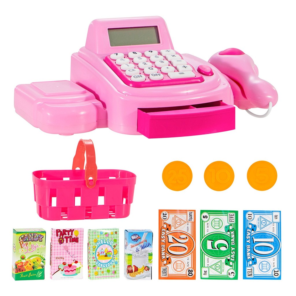 Mini Mercadinho Caixa Registradora Brinquedo Para Meninas Com Calculadora Luz E Som - Art Brink