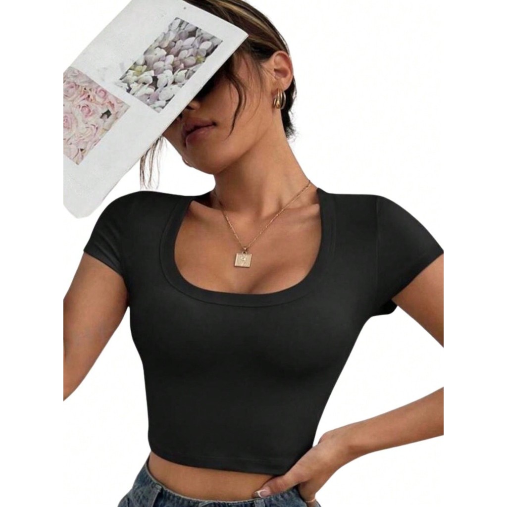 Cropped Manga Manguinha Curta feminina blogueira confortável canelado