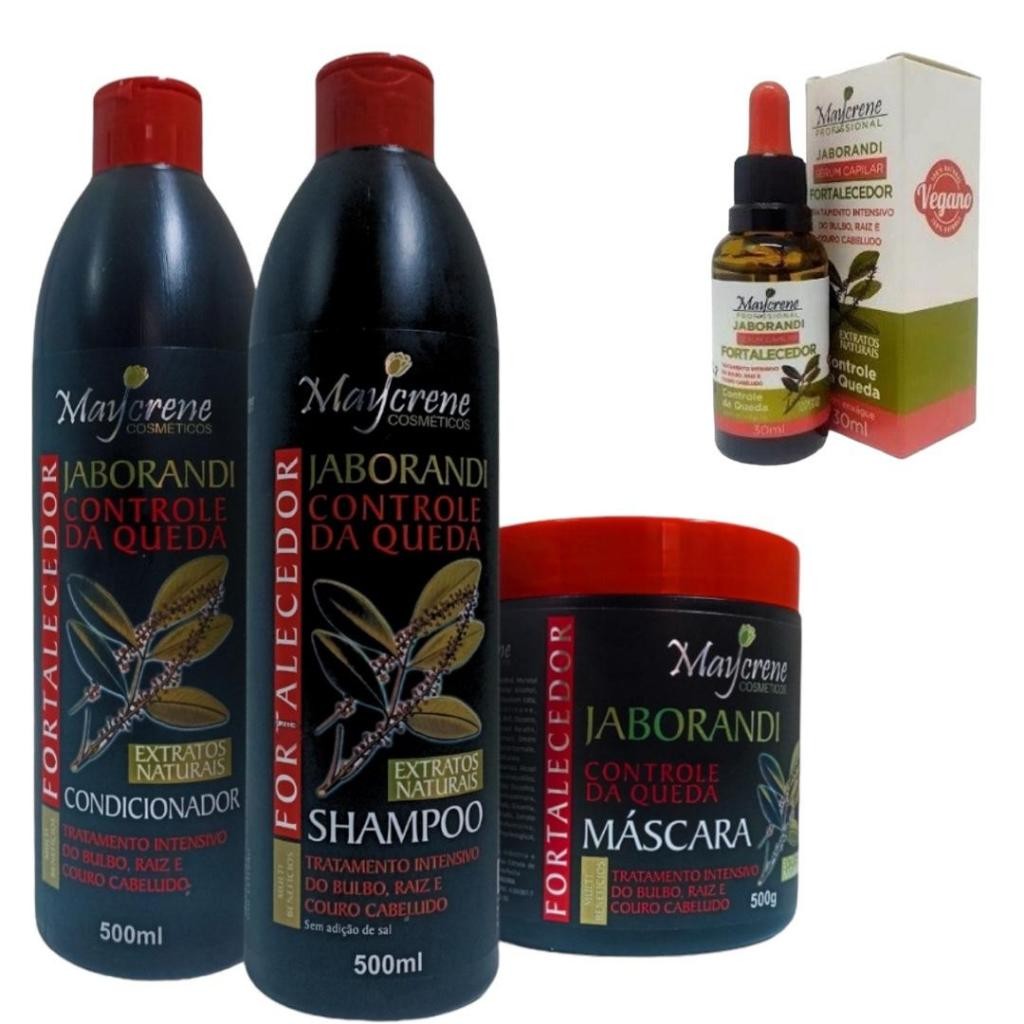 Kit Capilar Anti Queda Jaborandi 500ml Maycrene, Shampoo, Cond., Máscara Capilar, Serum Capilar