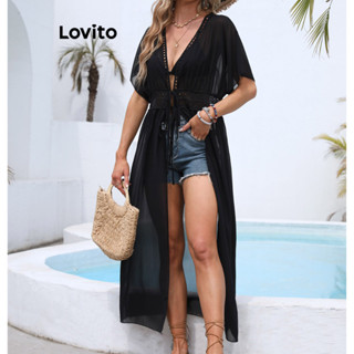(Trendy) Lovito Kimono casual com costura em tecido liso para mulheres LNE60448 em Oferta na Shopee