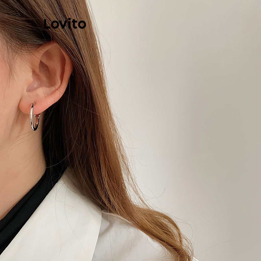 (Trendy) Lovito Brincos geométricos casuais de pérolas lisas para mulheres LFA33231 - Fashion Accessories