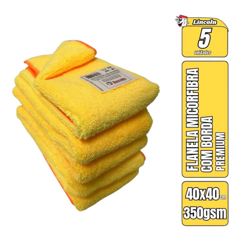 5 Panos Microfibra 40x40 350gsm Lincoln Limpeza Polimento em Oferta na Shopee
