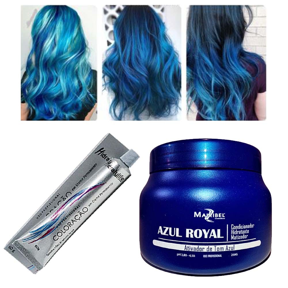 Kit Azul Royal 01 Mascara 250g e 01 Tinta Coloração em Creme Permanente Mairibel Profissional