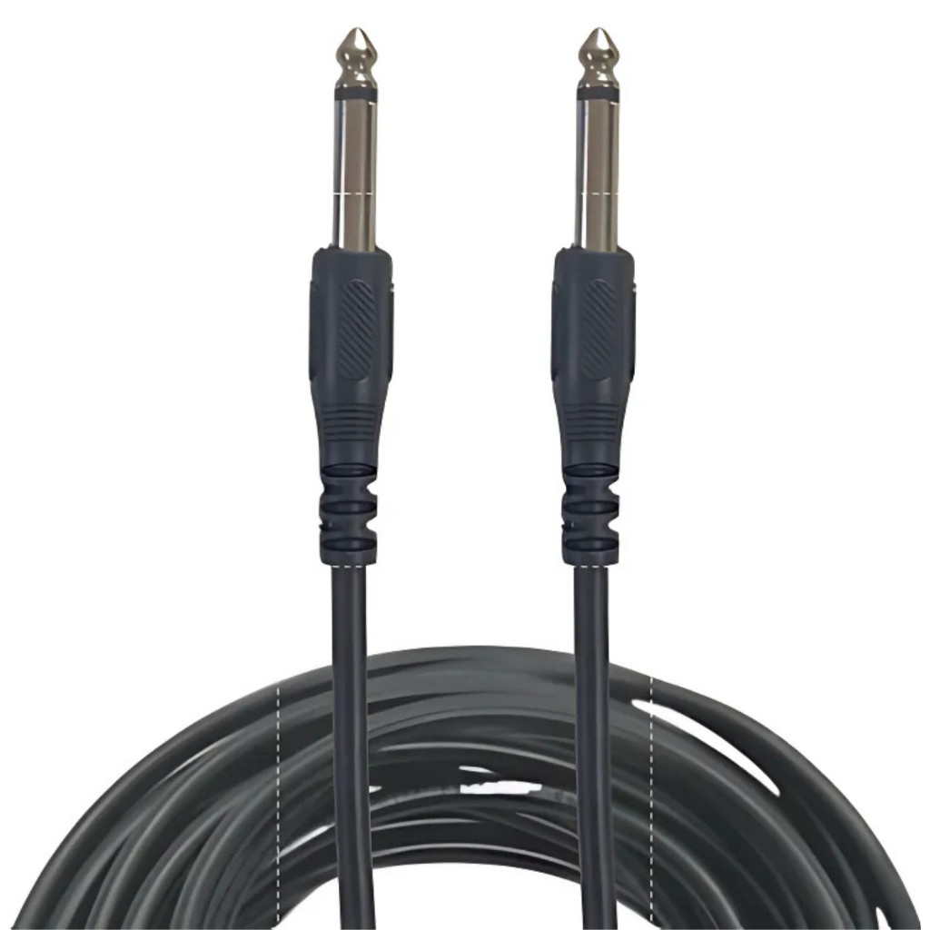 Kit 2 Cabo P10 Mono 1,5m D-P10 – Ideal p/ Guitarra, Baixo, Pedais e Amplificadores Profissionais