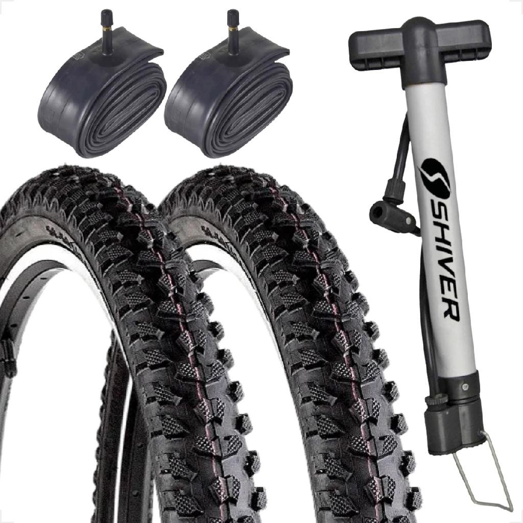 PAR Pneu bicicleta Levorin Excess aro 26 x 1.95 banda leve + PAR Camara bico grosso + Brinde Bomba